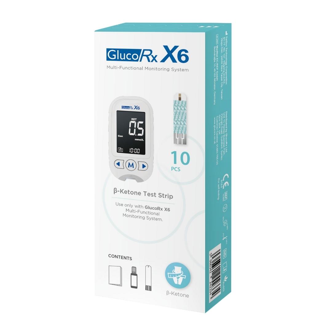 GlucoRx X6 Blood Ketone Test Strips (10)