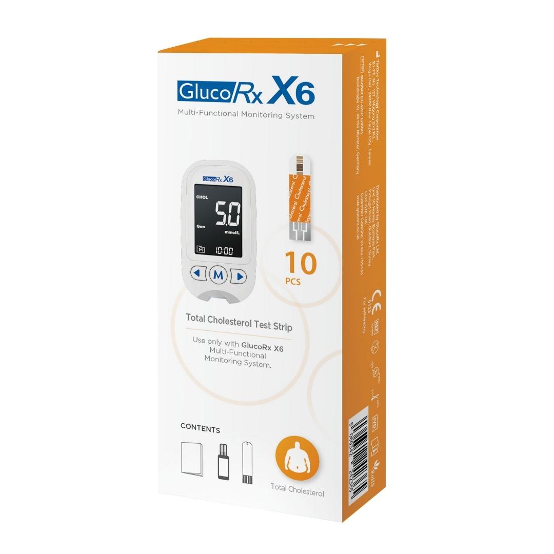 GlucoRx X6 Total Cholesterol Test Strips (10)
