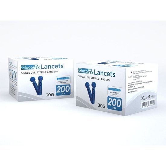 GlucoRX 0.31mm/30 Gauge Lancets (200 x Lancets) and Lancing Device